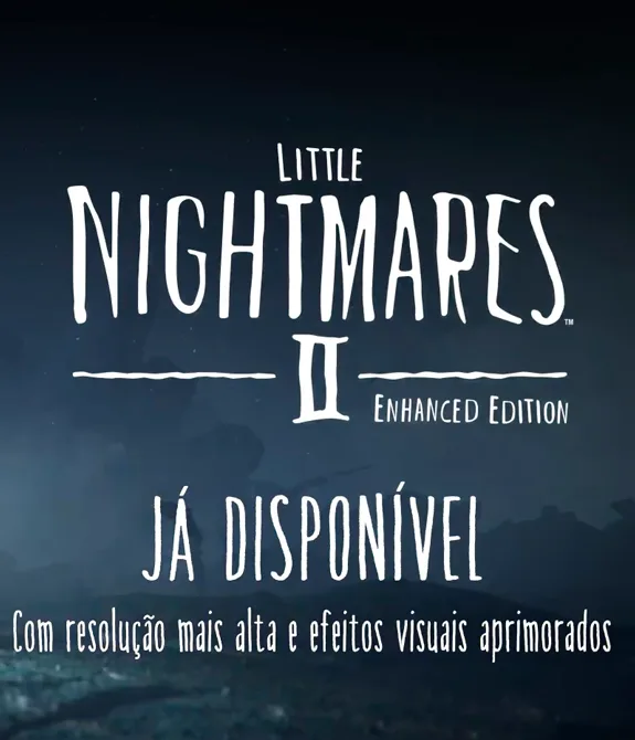 Televisão com imagem de personagem Momo chuviscada e ao lado a logo de Little nightmares II Enhanced Edition para nintendo Switch 2.
