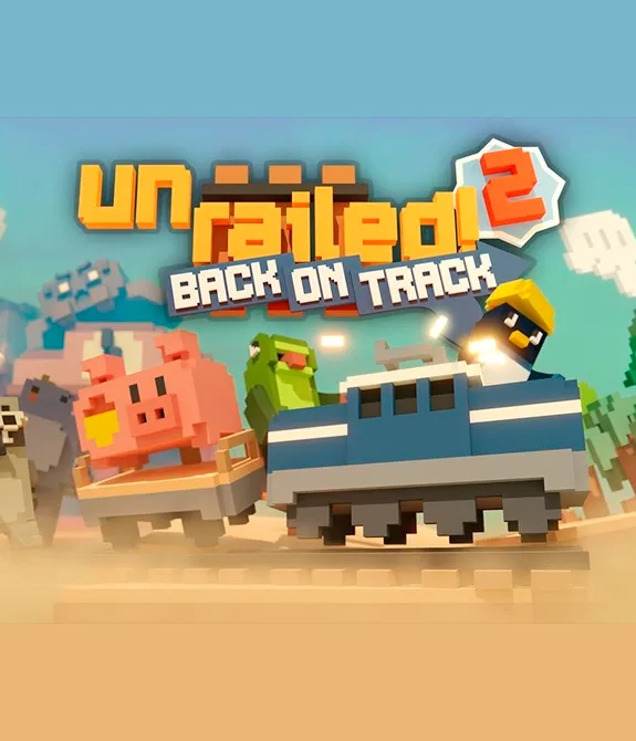 Personagens de Unrailed 2 Back on Track em cima de trem. Toda a imagem é em PixelArt 3d.