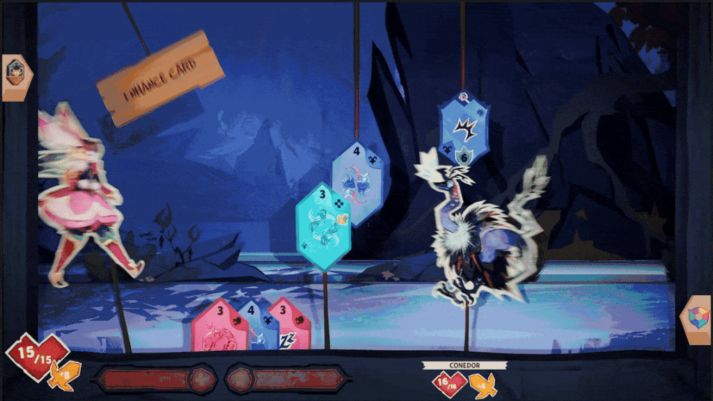 Combate em GIF de Beastro, mostrando arte visual inspirada em marionetes.