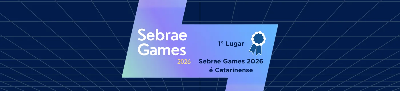 Imagem com o logo do Sebrae Games 2026 - Ganhador do 1º lugar é um estúdio catarinense