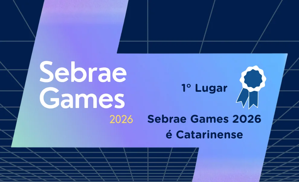 Imagem com o logo do Sebrae Games 2026 - Ganhador do 1º lugar é um estúdio catarinense