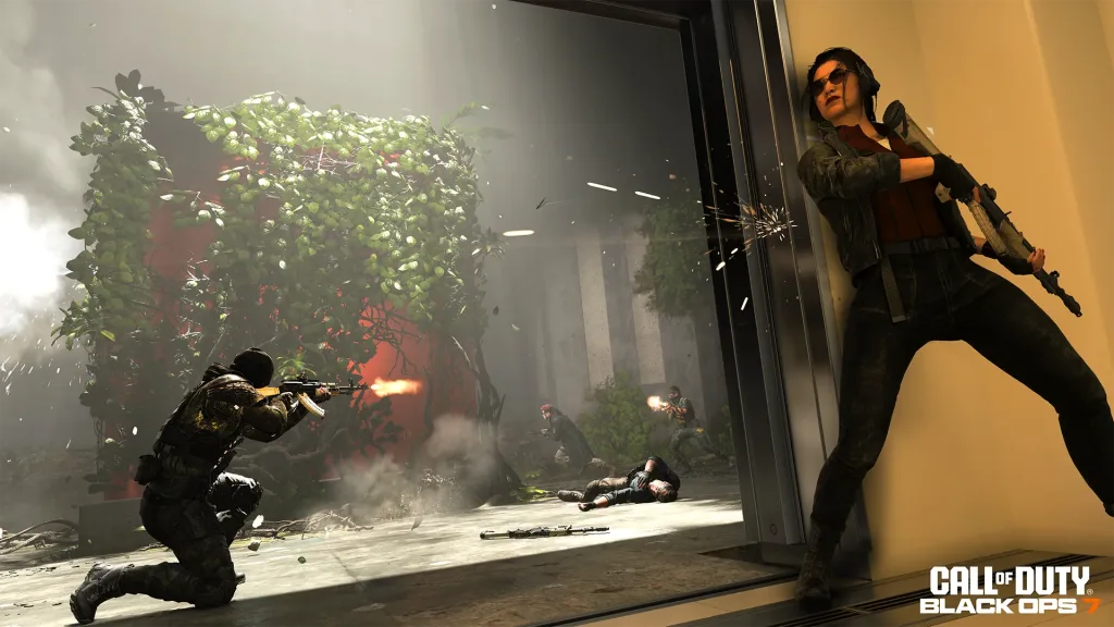 Personagens lutando na Temporada 4 Call of Duty no mapa Liminal.