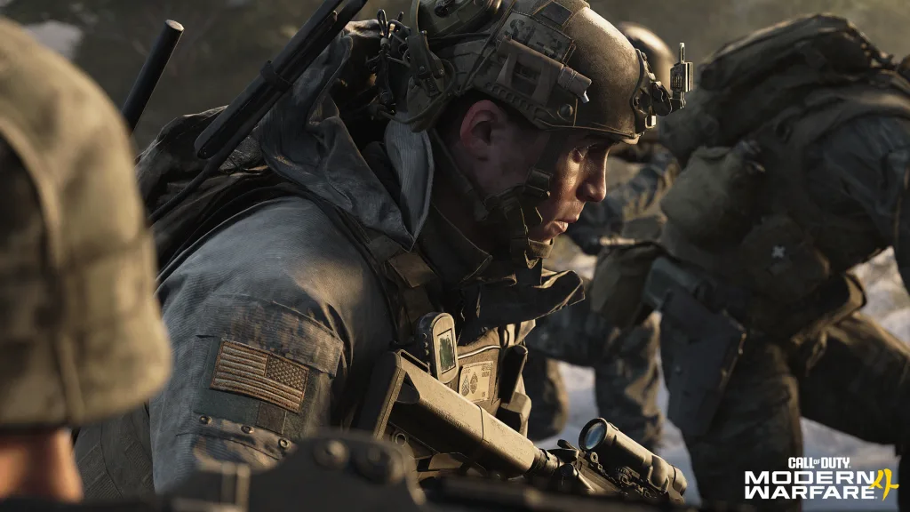 Soldados dos Estados Unidos em Imagem com logo de Call of Duty Modern Warfare 4