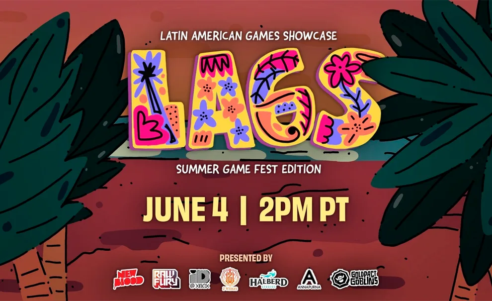 Imagem do LAGS Summer Game Fest 2026, apenas escritos e duas folhas do que parecem palmeiras nas laterais.
