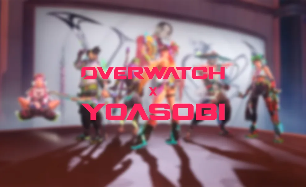 Imagem de Overwatch x Yoasobi com Anran, Mizuki, Genji, Hanzo, Juno e Kiriko.