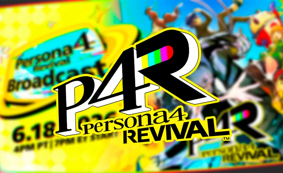 Imagem borrada de personagens do jogo e data do broadcast com novidades e logo do Persona 4 Revival à frente.
