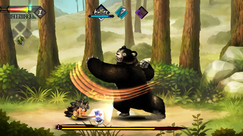 Personagem Rajaki e urso lutando.