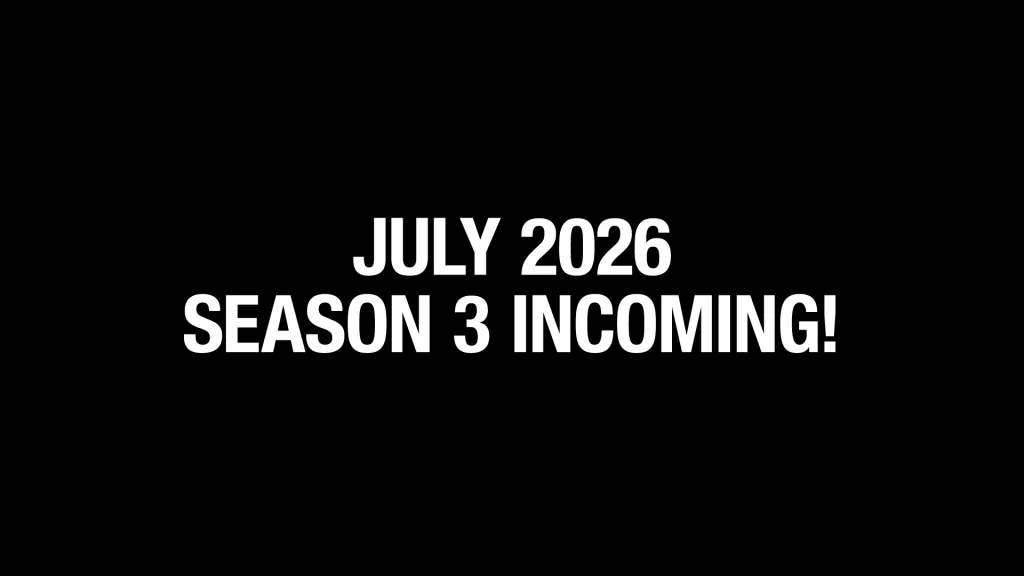 Imagem preta com a frase em inglês "July 2026 Season 3 incoming" do jogo Fatal Fury: City of the Wolves com o lançamento de Kenshiro.