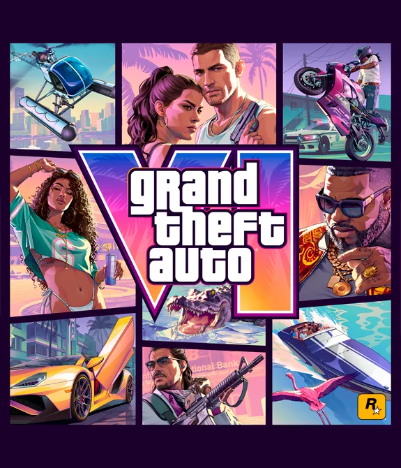 Capa Oficial de GTA 6 com vários quadros mostrando pessoa e situações do jogo.