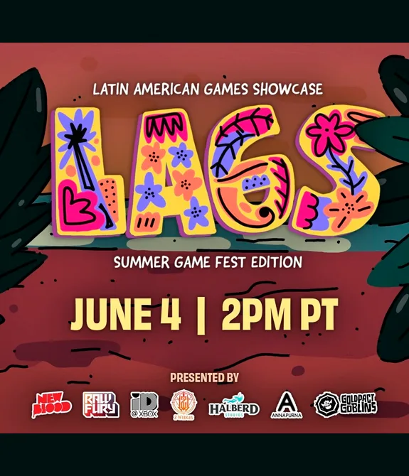 Imagem do LAGS Summer Game Fest 2026, apenas escritos e duas folhas do que parecem palmeiras nas laterais.