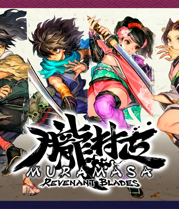 Capa com 6 personagens e a logo de Muramasa: Revenant Blades.