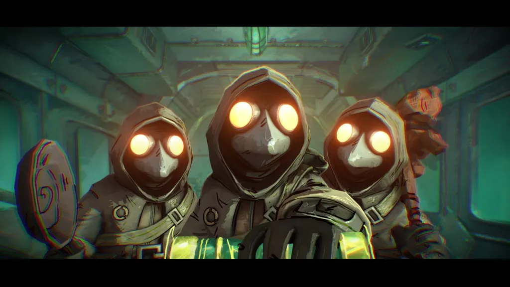 3 personagens de Memesis no trem para ir embora.