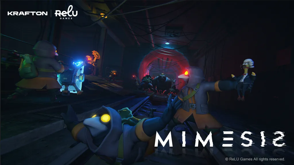 Personagens de MIMESIS em túnel olhando muitos monstros se aproximando.