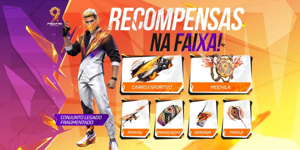 Recompensas aniversário Free Fire.