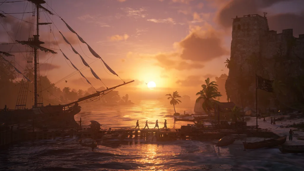 Nascer do sol em ilha de Assassin's Creed Black Flag Resynced.