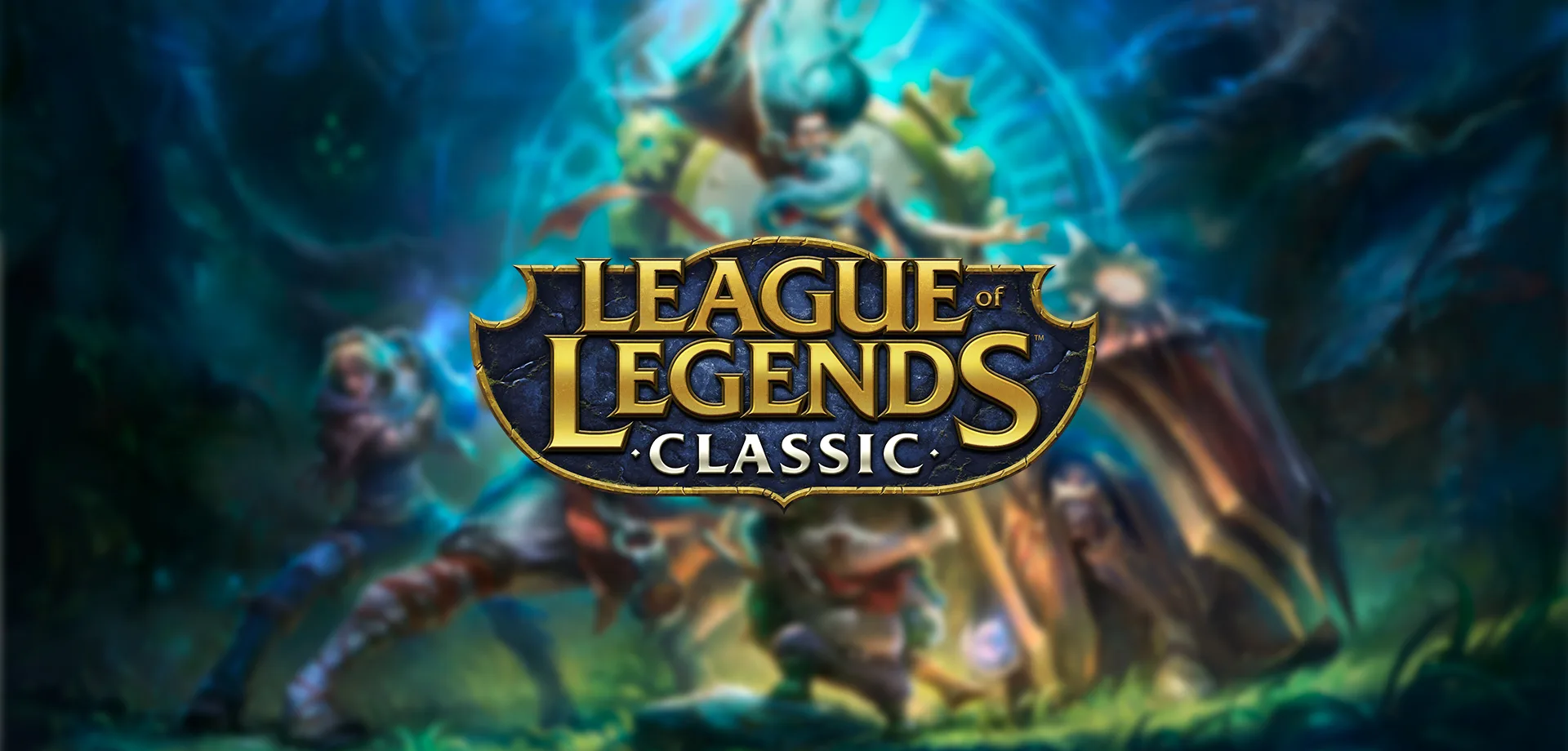 League of Legends Classic com imagem de vários personagens antigos e a logo do jogo.