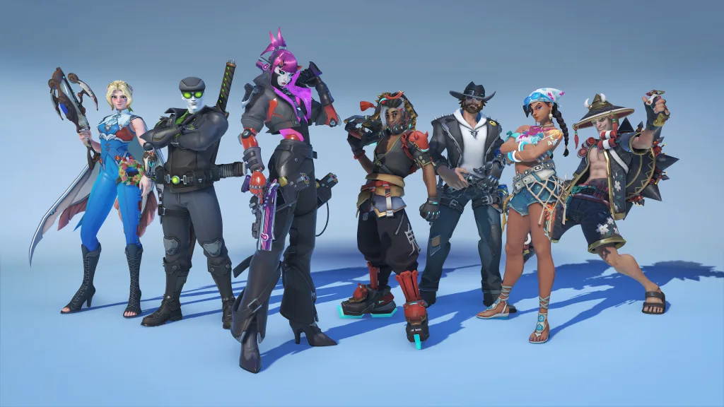 Personagens com Skins do Passe de Batalha de Overwatch Temporada 3.