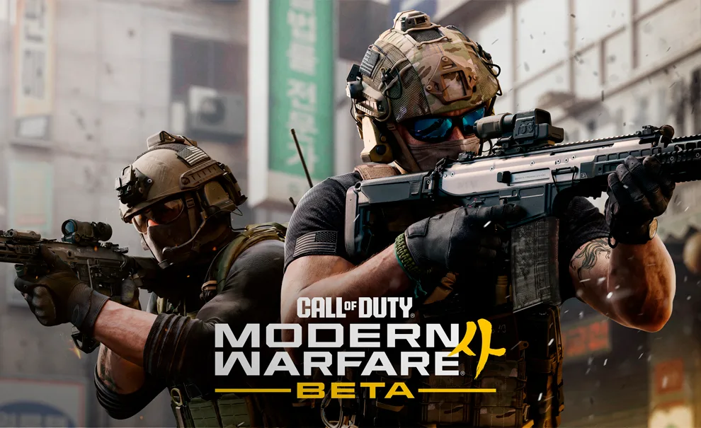 Dois Operadores em formação na capa de Call of Duty Modern Warfare 4 Beta.