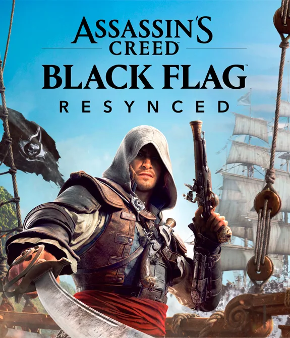 Edward Kenway e outros piratas em barco e de dia em Assassin's Creed Black Flag Resynced.