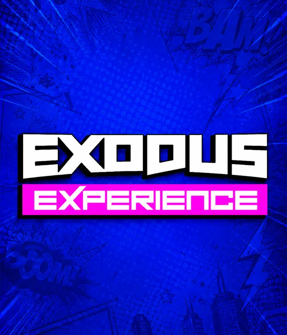 Imagem da Exodus Experience com data, local, organização e a frase: O Ponto de Convergência da cultura Geek e Pop.