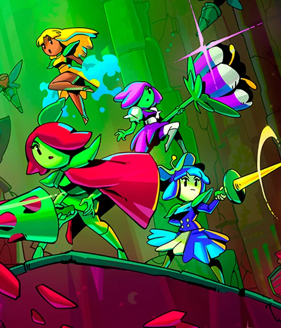 Garden Souls tem página oficial no Steam, imagem do jogo com personagens flores em posição de combate.