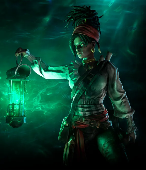 Path of Exile: Curse of the Allflame com logo e personagem Valerie em fundo preto e verde oceânico.