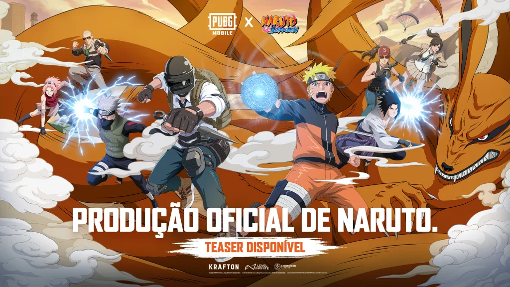 PUBG Mobile e Naruto em desenho oficial.