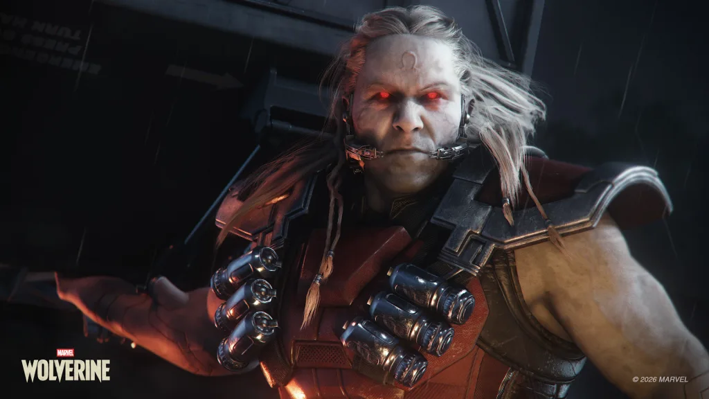 Imagem de Omega Red segurando algo muito pesado e com olhos vermelhos.