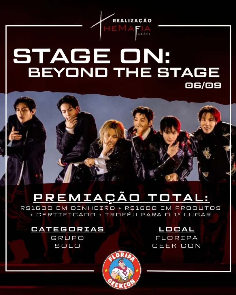 Imagem da Stage On: Beyond the Stage, concurso de K-Pop realizado na Floripa Geekcon no domingo dia 06/09/2026.