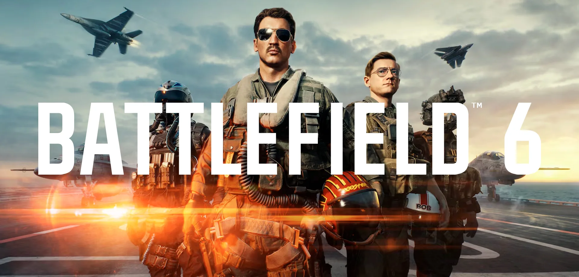 Imagem de 4 personagens de TOP GUN em Battlefield 6.
