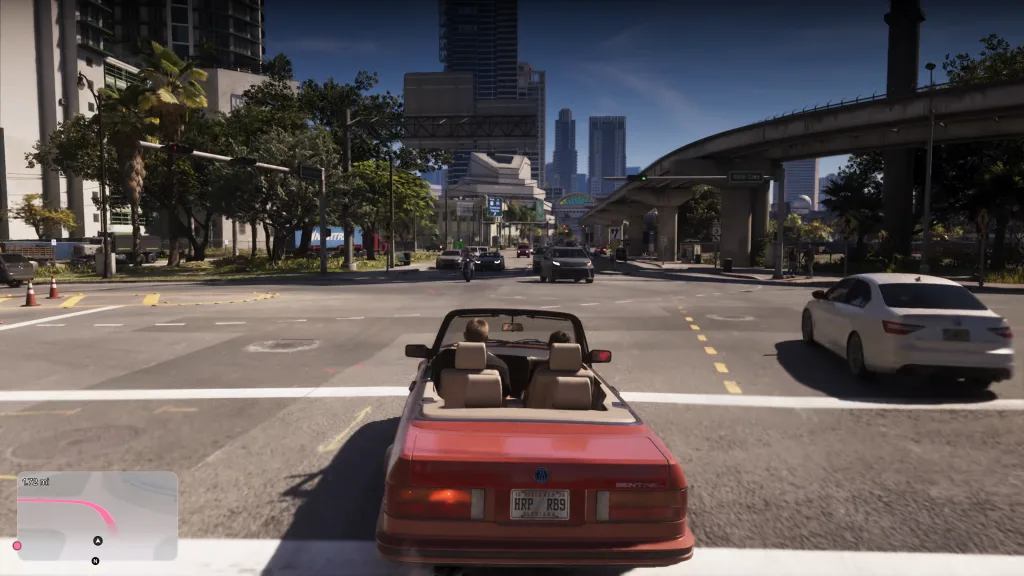 Lucia e Jason andando de carro nas ruas de Vice CIty.