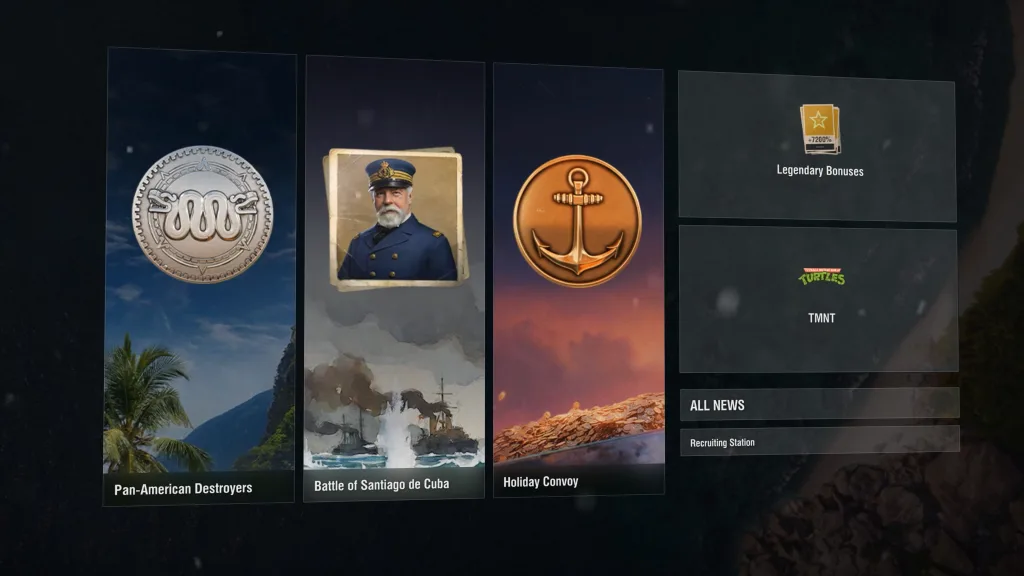 Telas de World of Warships atualização 15.7 com eventos.