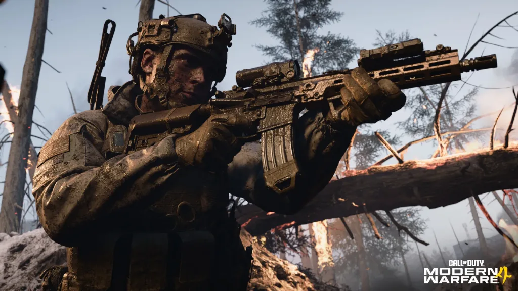 Operador armado em Call of Duty: Modern Warfare 4.