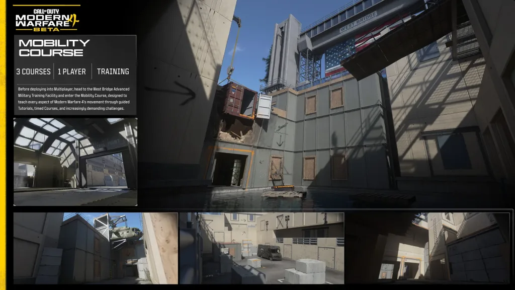 Imagem com partes da "Mobility Course" de Call of Duty: Modern Warfare 4 Beta.