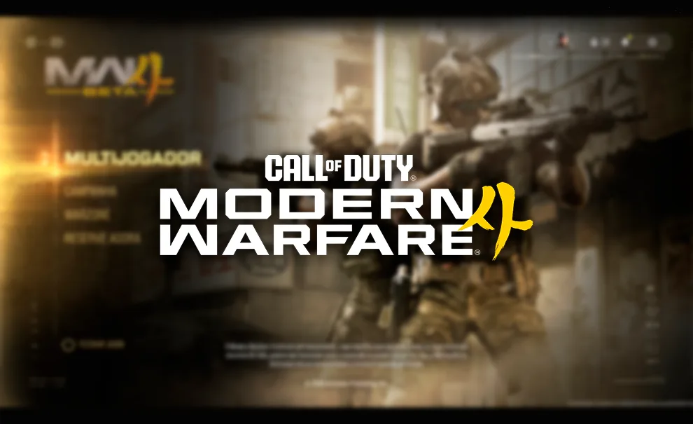 Tela inicial da Beta de Call of Duty Modern Warfare 4 com desfoque a logo do jogo à frente.