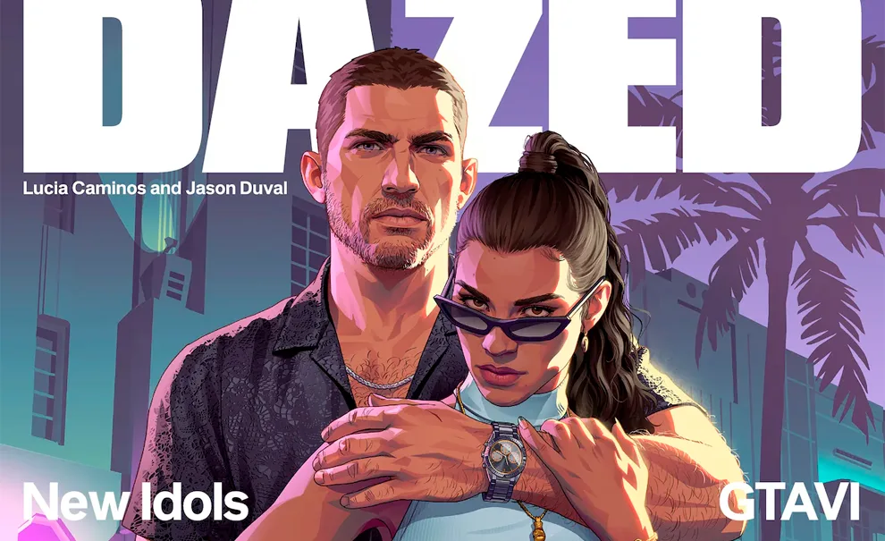 Capa da revista DAZED sobre GTA 6 com Jason Duval e Lucia Camino, novos ídolos.