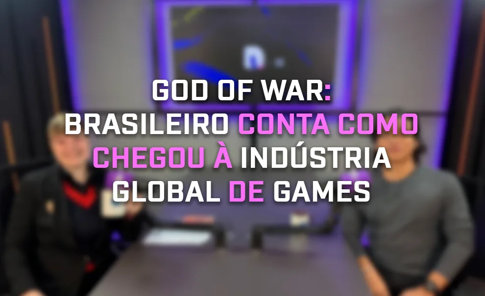 Alice Monstrinho e José Duçens em mesa do Podcast ND Games falando de God of War e Brasileiros na indústria global de games.
