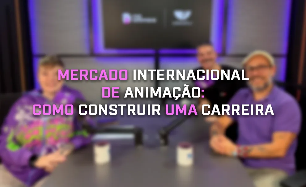 Alice Monstrinho, Daniel Alvite e Daniel Vasconcellos em mesa do Podcast ND Games com o título: Mercado internacional de animação: como construir uma carreira.