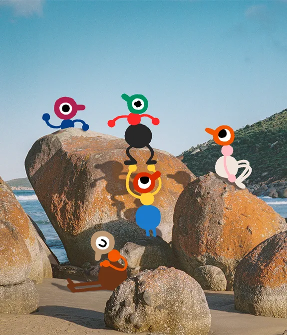 Imagem de Big Walk com personagens característicos em uma praia e a logo ao lado.