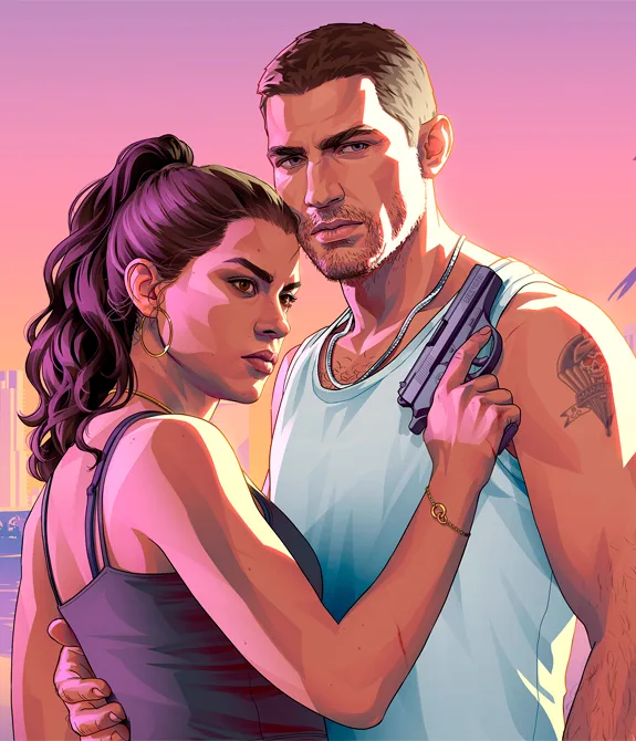 Lucia e Jason em ilustração de GTA 6.