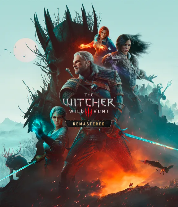 Personagens de The Witcher 3 em poster da versão Remastered.