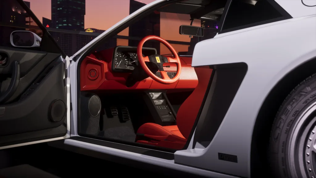 Imagem de carro de GTA 6 que imita a Ferrari, Grotti Cheetah com porta aberta.
