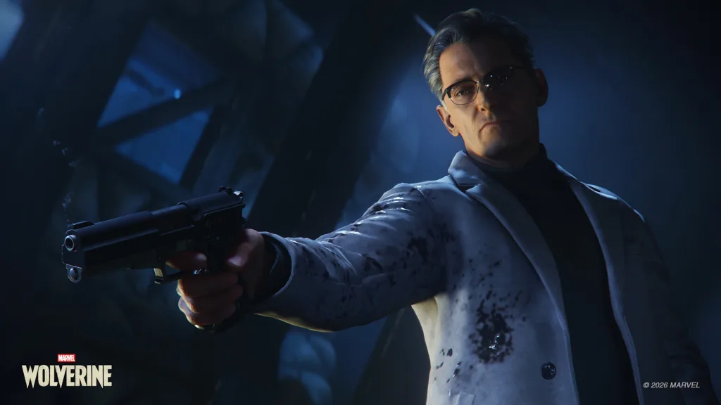Imagem de Bolivar Trask com arma na mão e jaleco branco.