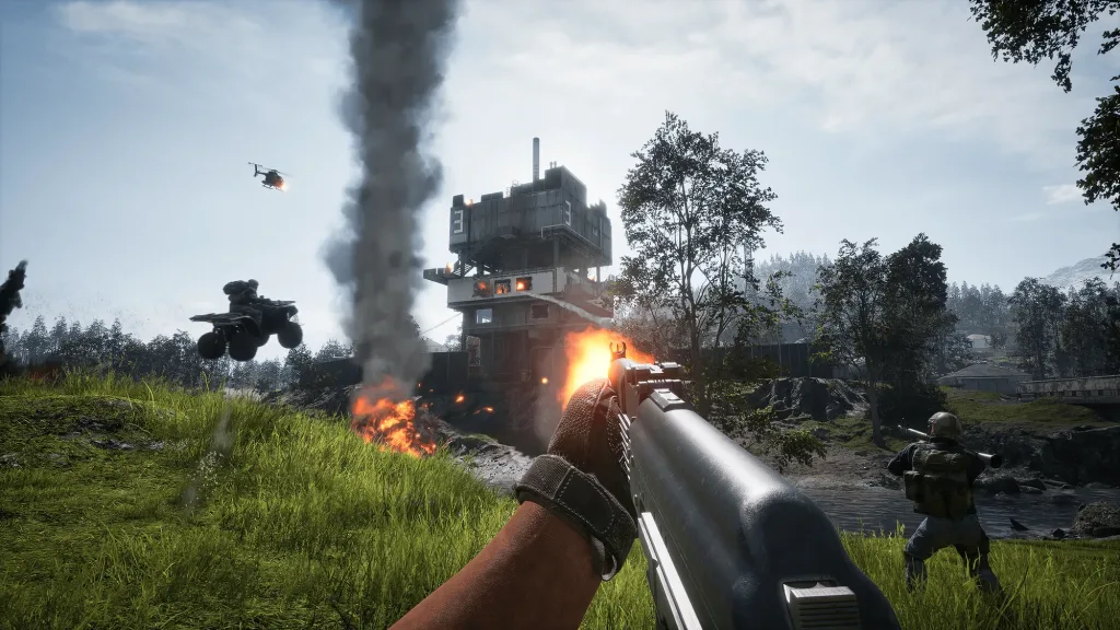 Imagem de WArdogs com soldados atirando e pilotando veículos.