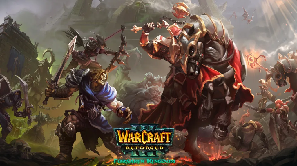 Imagem de Warcraft 3 Forsaken Kingdom com 2 grupos de enfrentando em batalha.