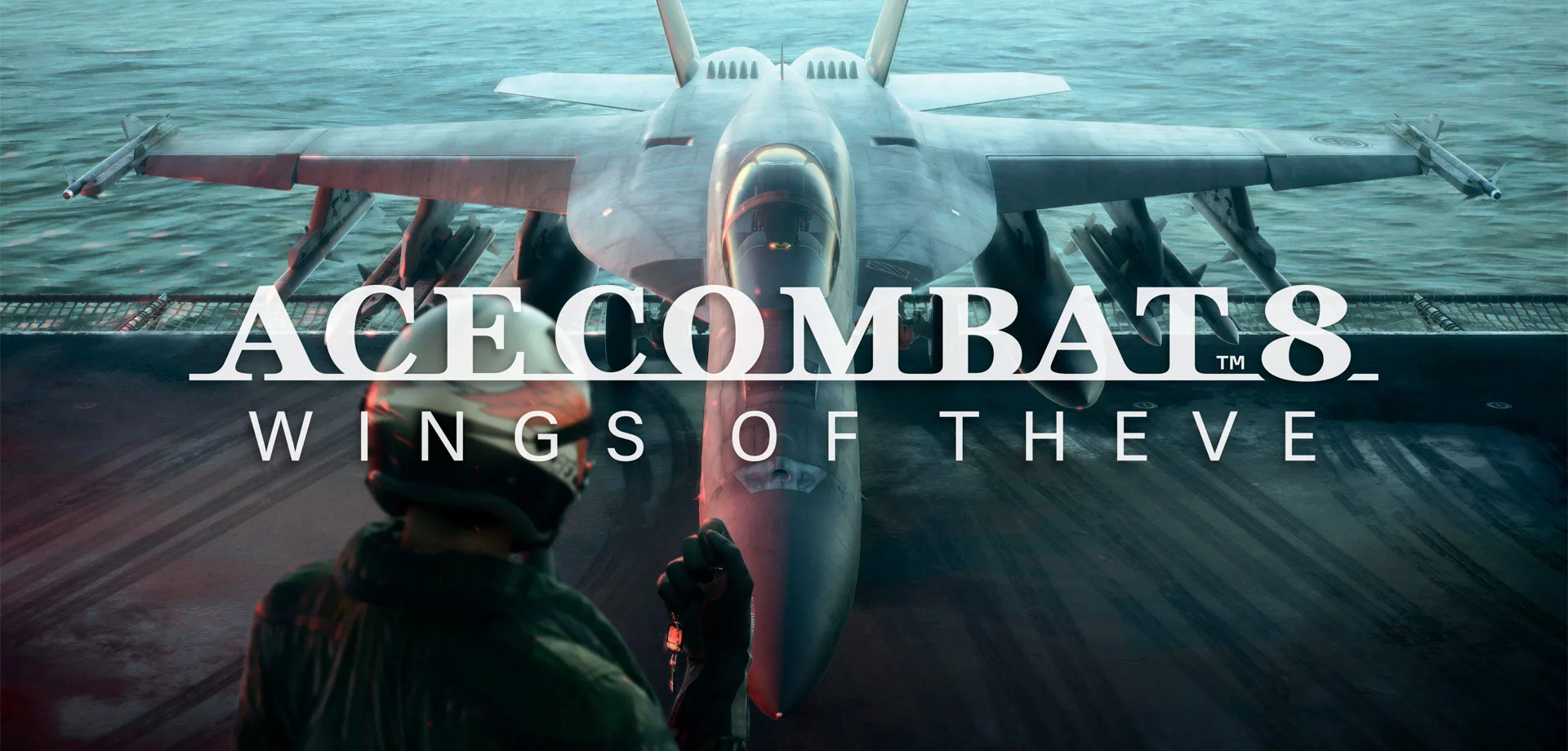 ACE COMBAT 8: WINGS OF THEVE mostra caça em porta-aviões