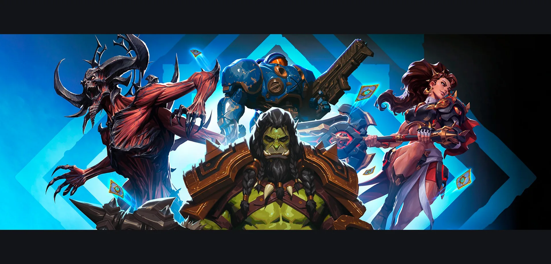 Imagem da Blizzcon 2026 com representação de Diablo, Warcraft, Starcraft e Overwatch.
