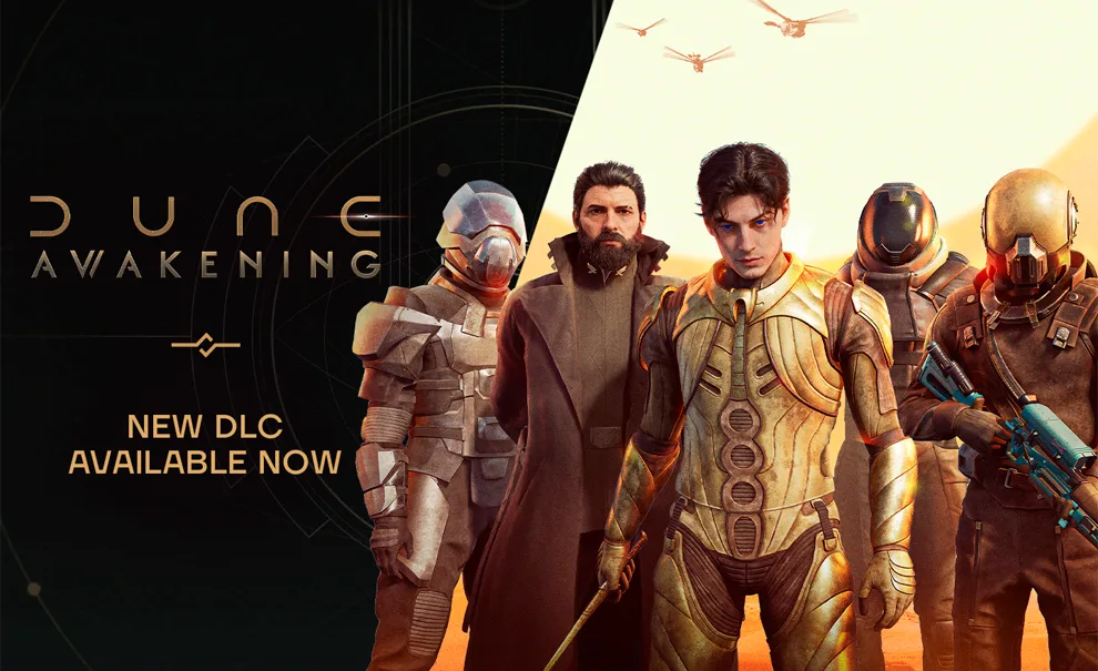 capa da DLC de Dune: Awakening com roupas do filme trazidas para o jogo na matéria sobre a chegada do game para os consoles.