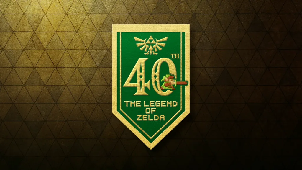 Imagem de uma flâmula dos 40 anos de The Legend of Zelda.