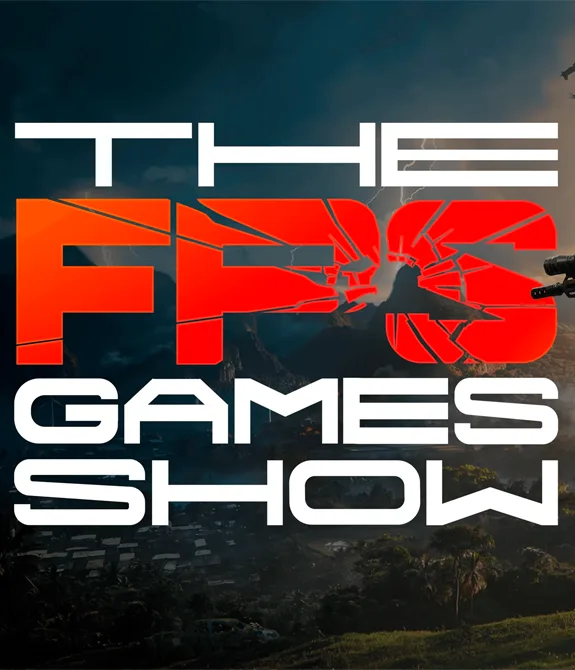 Operador armado apontando para a logo da The FPS Games Show.
